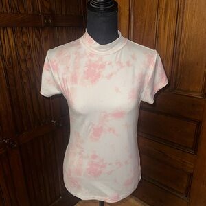 Ash Fitted Mandarin Collar White and Pink Tee
